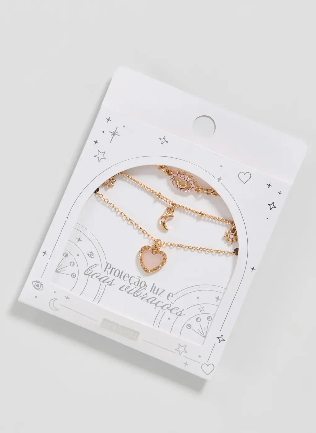 Conjunto 3 Colares Dourados Coração Rose