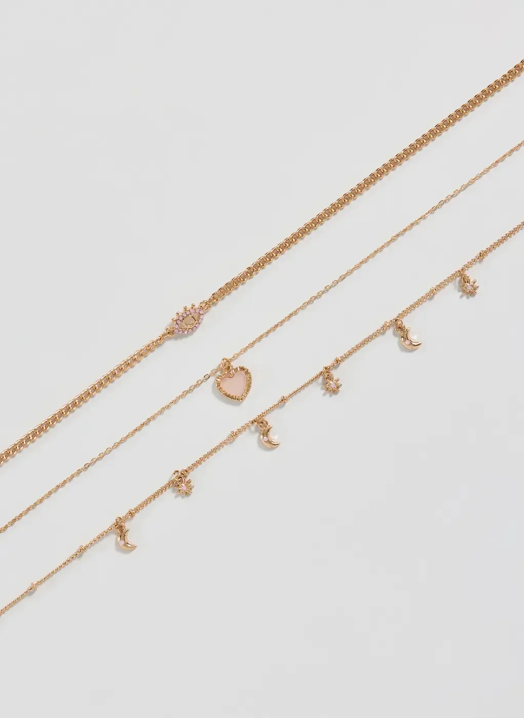 Conjunto 3 Colares Dourados Coração Rose