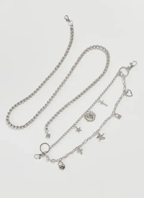 Cinto De Corrente Prateada Com Pingentes