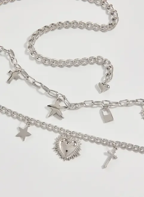 Cinto De Corrente Prateada Com Pingentes