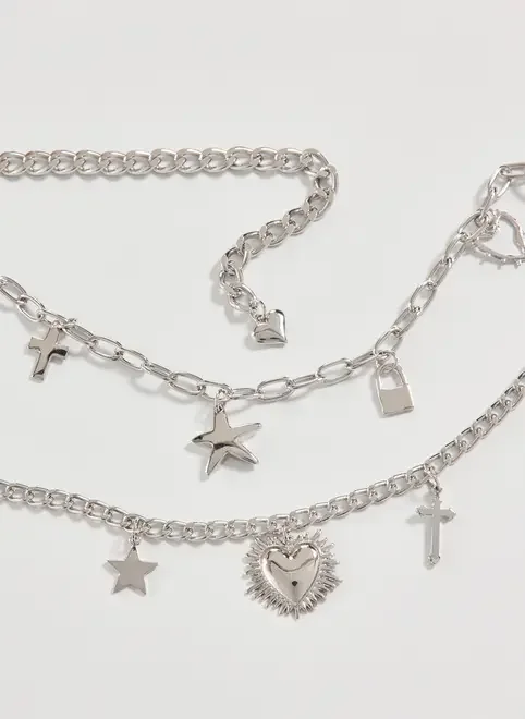 Cinto De Corrente Prateada Com Pingentes