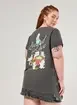 Camiseta Oversized Preta Estonada Gatos Místicos