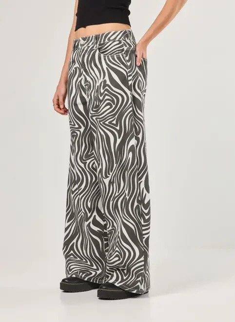 Calça Super Wide Leg Sarja Zebra
