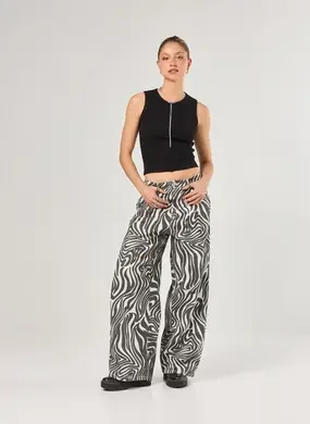 Calça Super Wide Leg Sarja Zebra