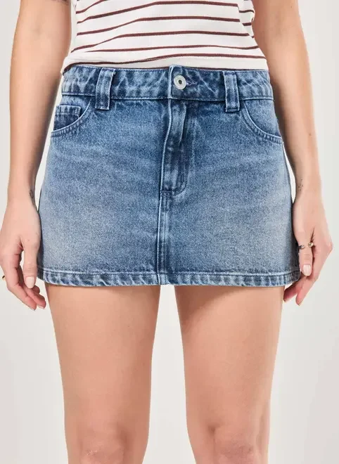 Saia Jeans Cintura Baixa Utilitária