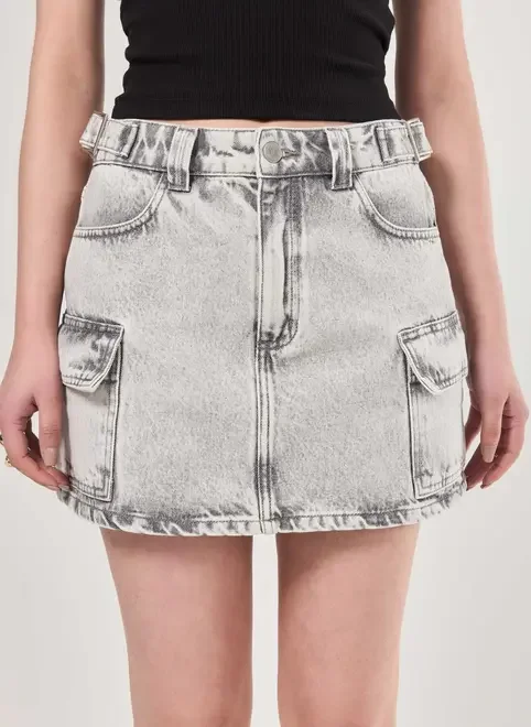 Saia Jeans Cinza Cargo Regulável