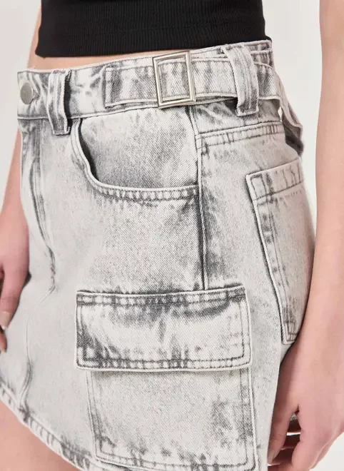 Saia Jeans Cinza Cargo Regulável