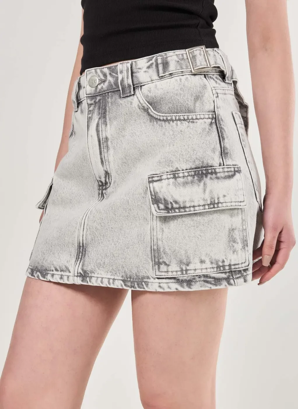 Saia Jeans Cinza Cargo Regulável