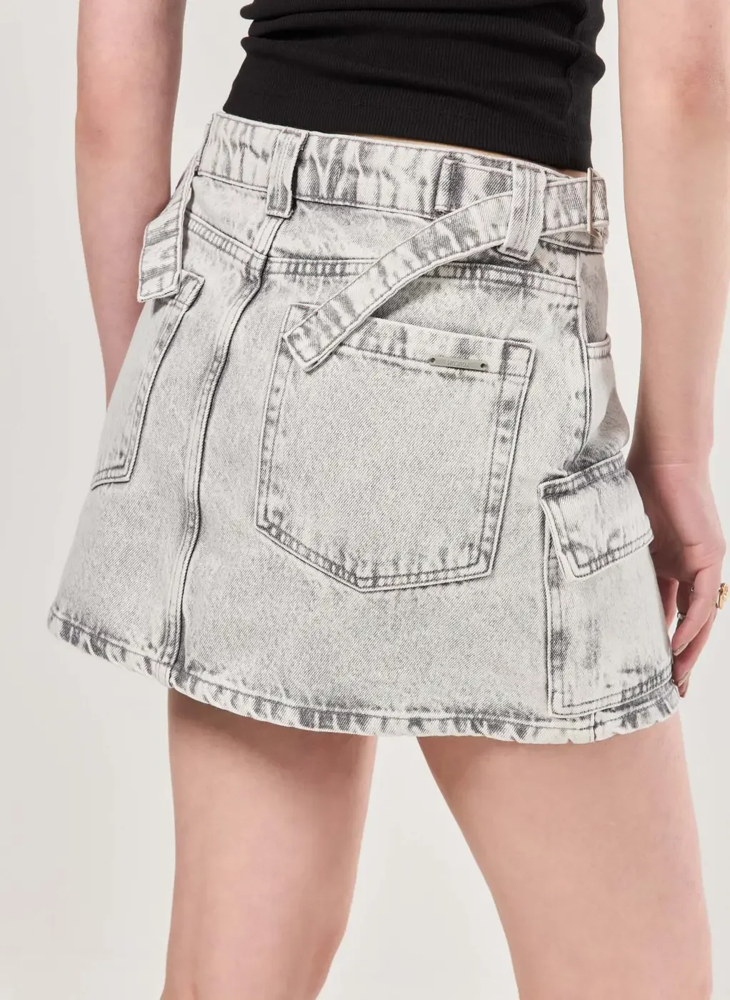 Saia Jeans Cinza Cargo Regulável