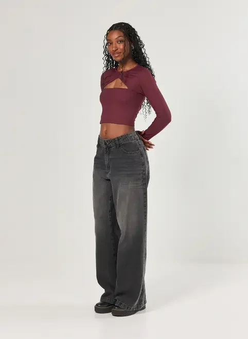 Cropped Manga Longa Recorte Frontal