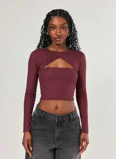 Cropped Manga Longa Recorte Frontal