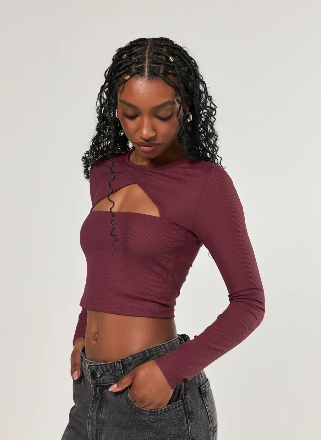 Cropped Manga Longa Recorte Frontal