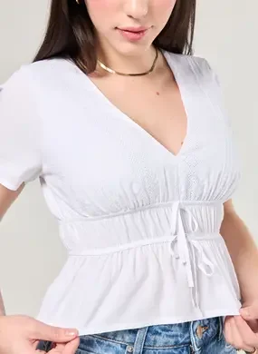 Blusa Manga Curta Off-White Lacinhos