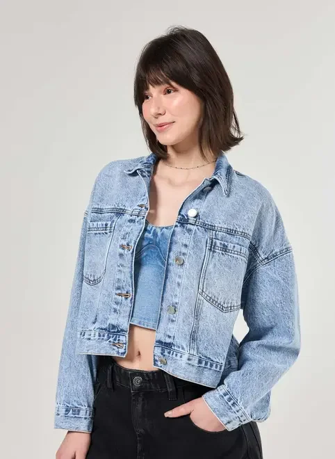 Jaqueta Cropped Jeans Marmorizado