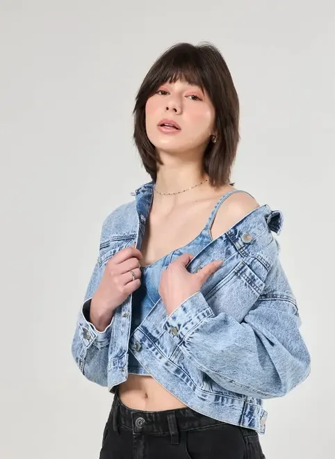 Jaqueta Cropped Jeans Marmorizado