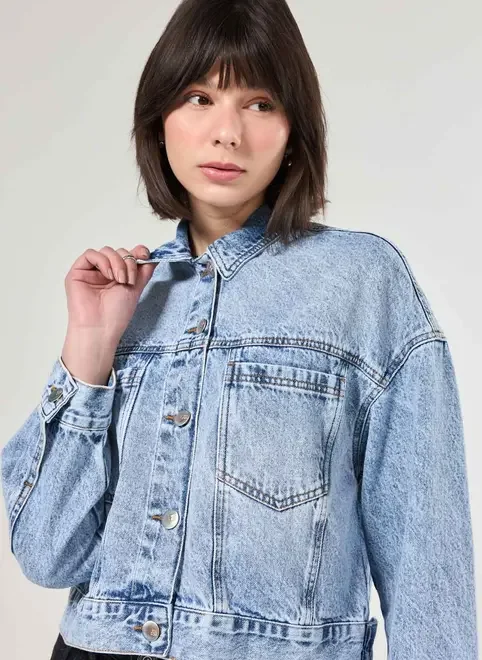 Jaqueta Cropped Jeans Marmorizado