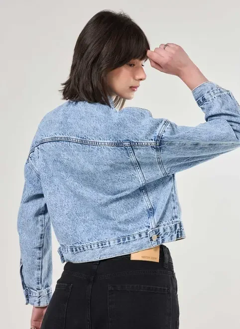 Jaqueta Cropped Jeans Marmorizado