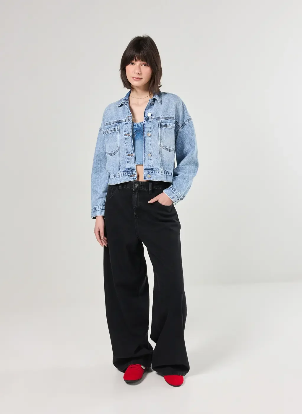 Jaqueta Cropped Jeans Marmorizado