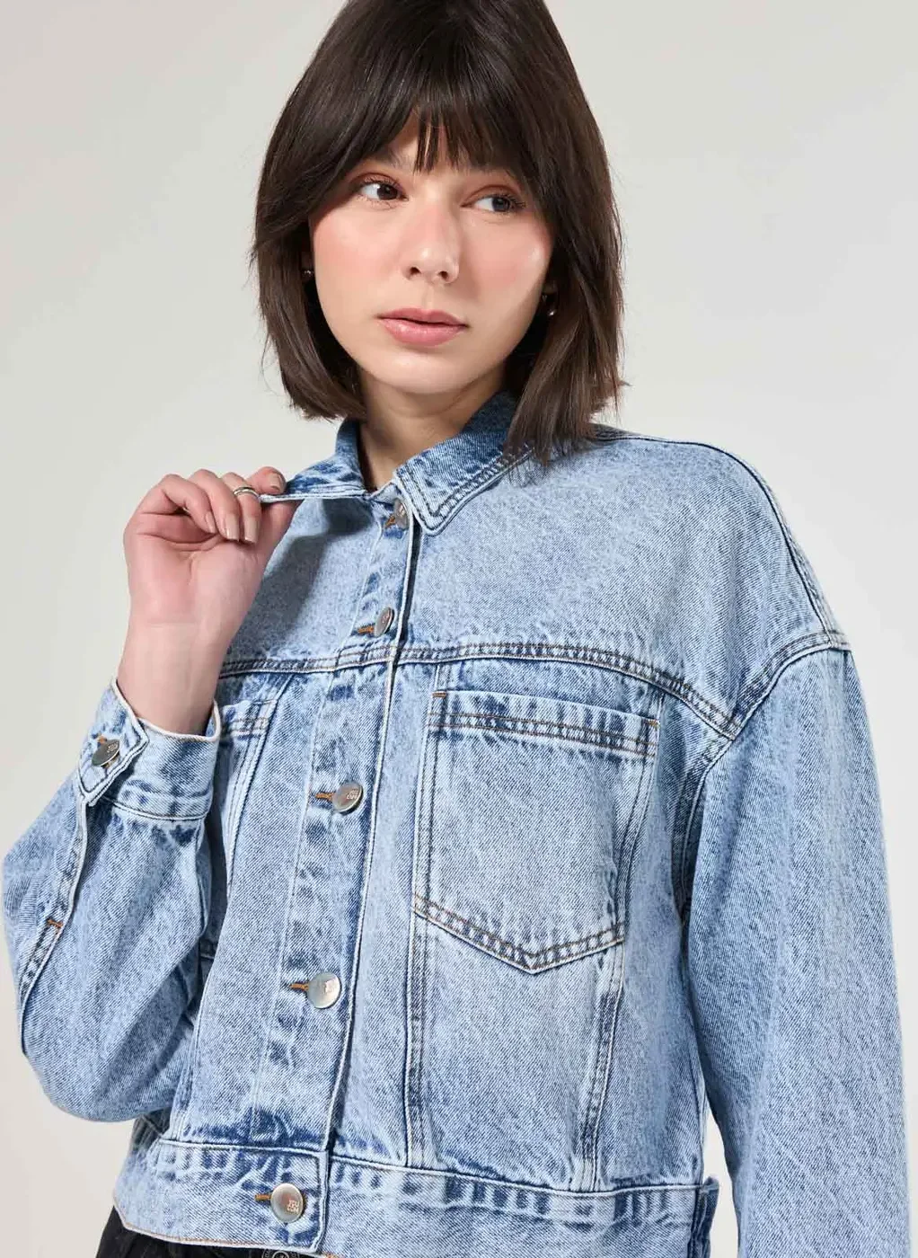 Jaqueta Cropped Jeans Marmorizado