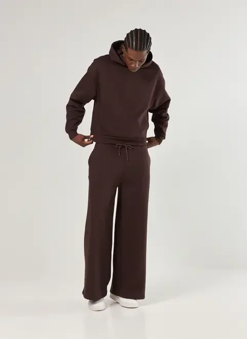 Calça Reta Em Moletom Marrom