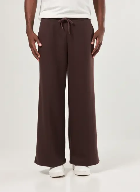 Calça Reta Em Moletom Marrom