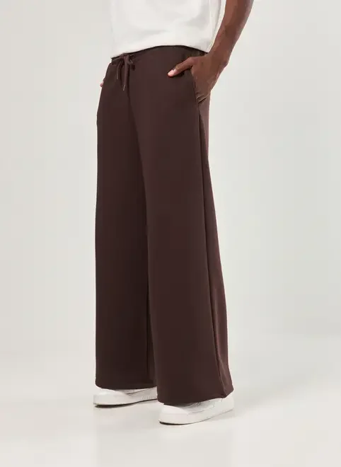 Calça Reta Em Moletom Marrom