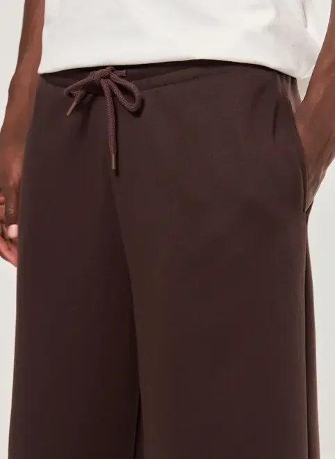 Calça Reta Em Moletom Marrom