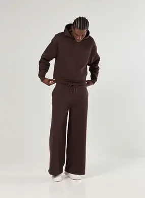 Calça Reta Em Moletom Marrom