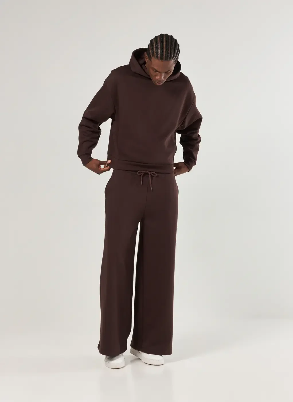 Calça Reta Em Moletom Marrom