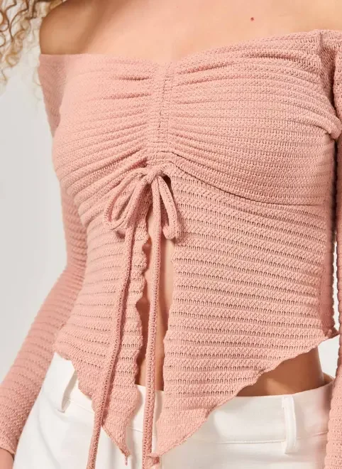 Blusa Manga Longa Rose Textura