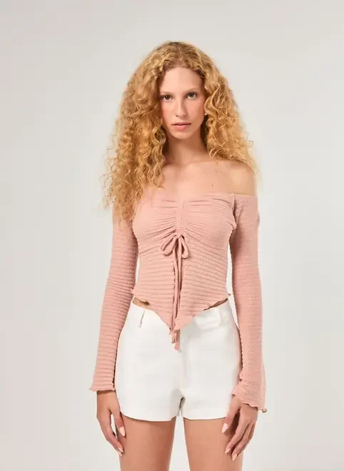 Blusa Manga Longa Rose Textura