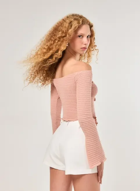 Blusa Manga Longa Rose Textura