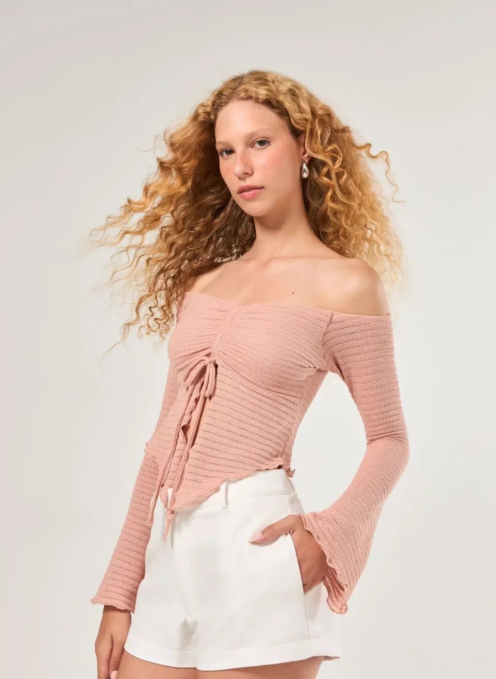 Blusa Manga Longa Rose Textura