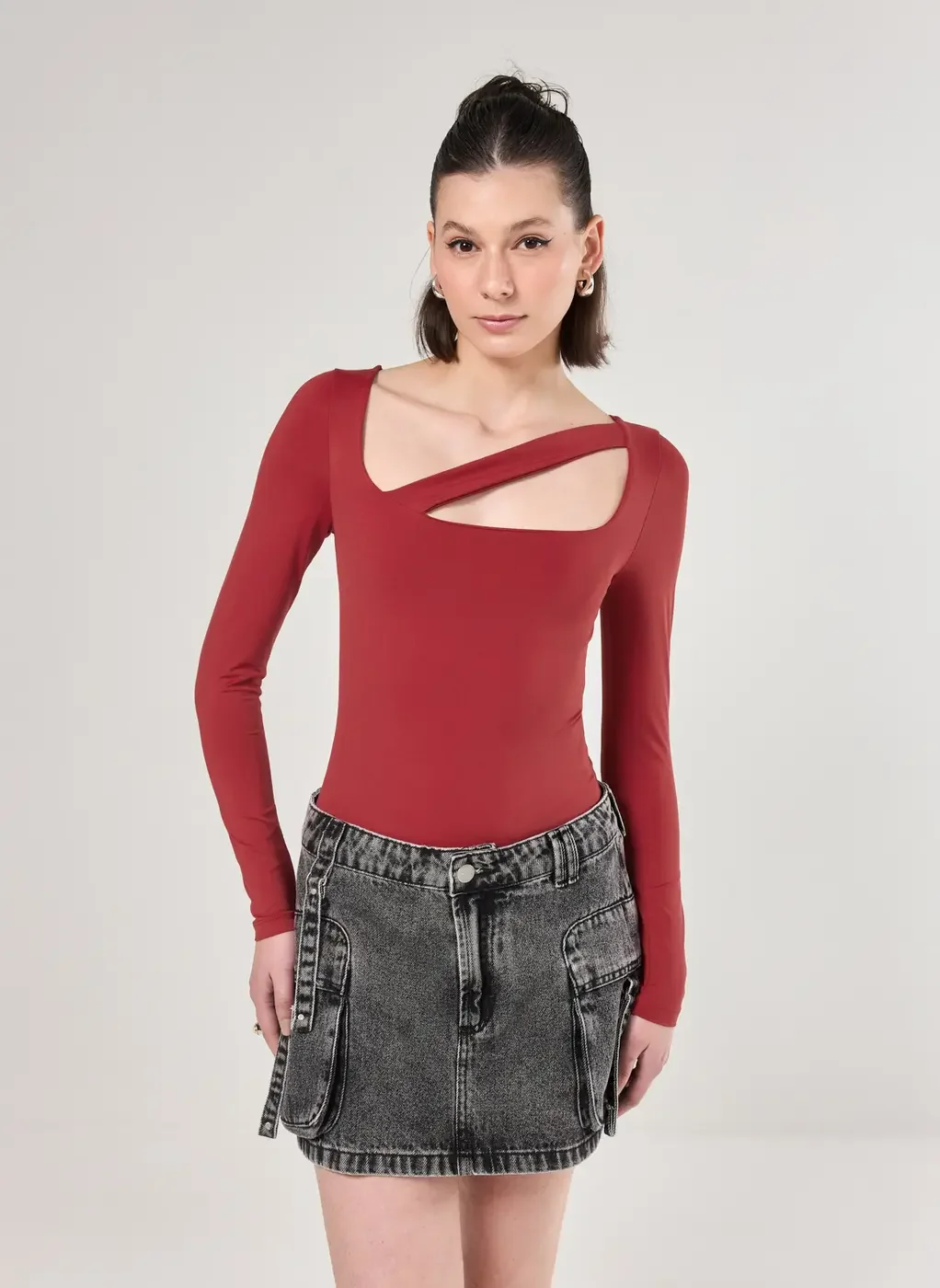 Body Poliamida Vermelho Com Recorte