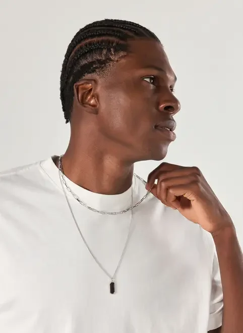 Conjunto 2 Colares Prateados Pingente Marrom