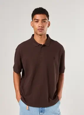 Camiseta Polo Box Piquet Marrom