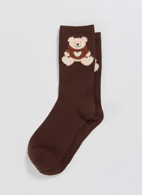 Meia Marrom Urso De Pelúcia