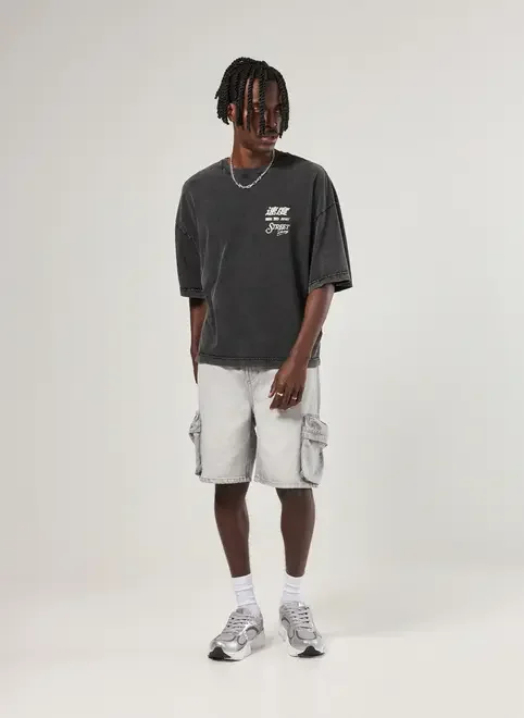 Bermuda Jeans Cinza Cargo