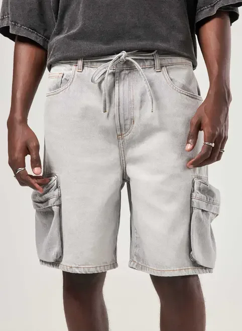 Bermuda Jeans Cinza Cargo