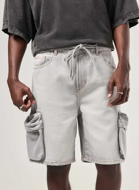 Bermuda Jeans Cinza Cargo