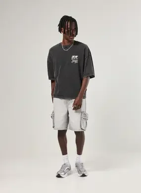 Bermuda Jeans Cinza Cargo