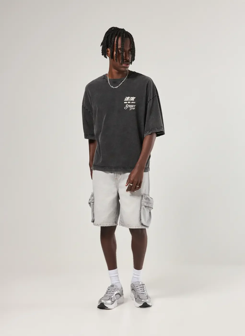 Bermuda Jeans Cinza Cargo