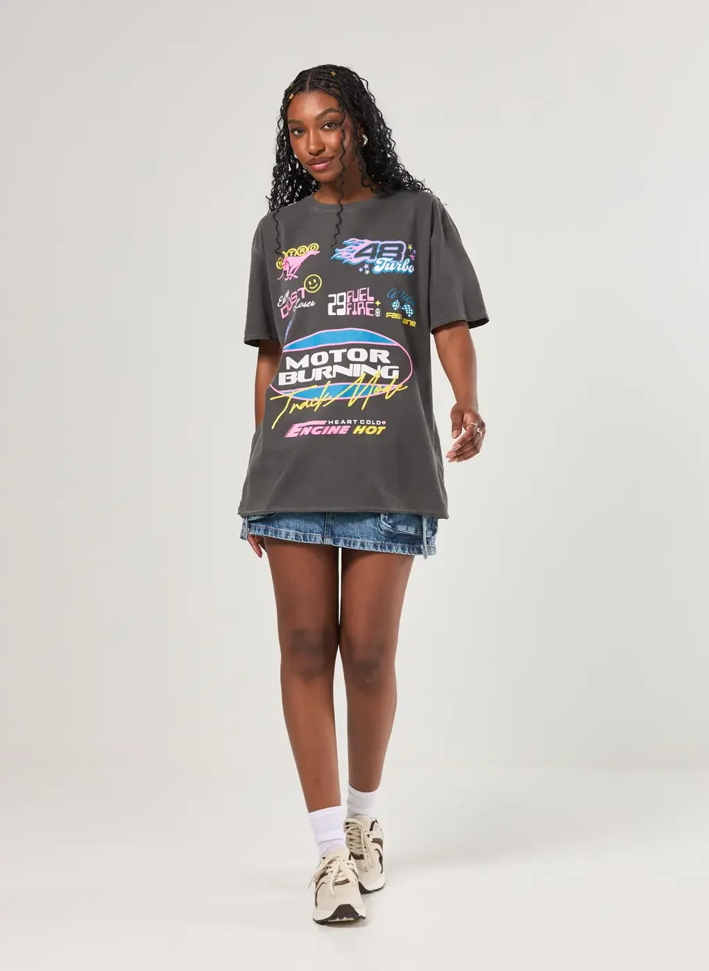 Camiseta Oversized Preta Estonada Racer