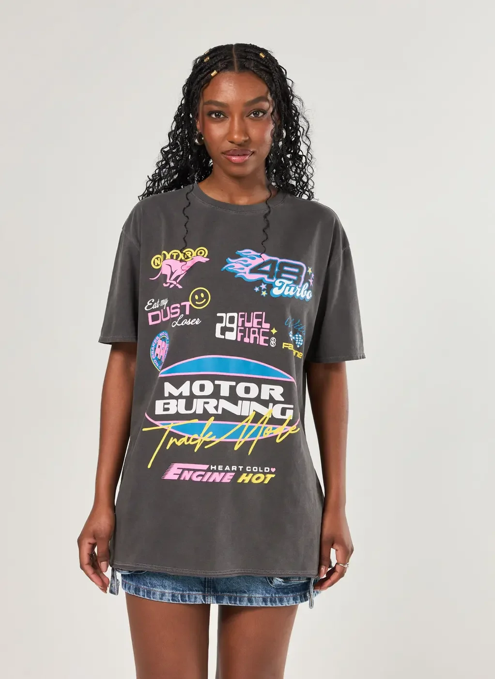 Camiseta Oversized Preta Estonada Racer
