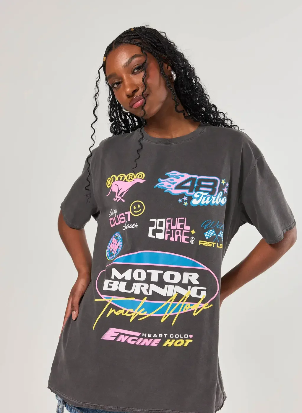 Camiseta Oversized Preta Estonada Racer