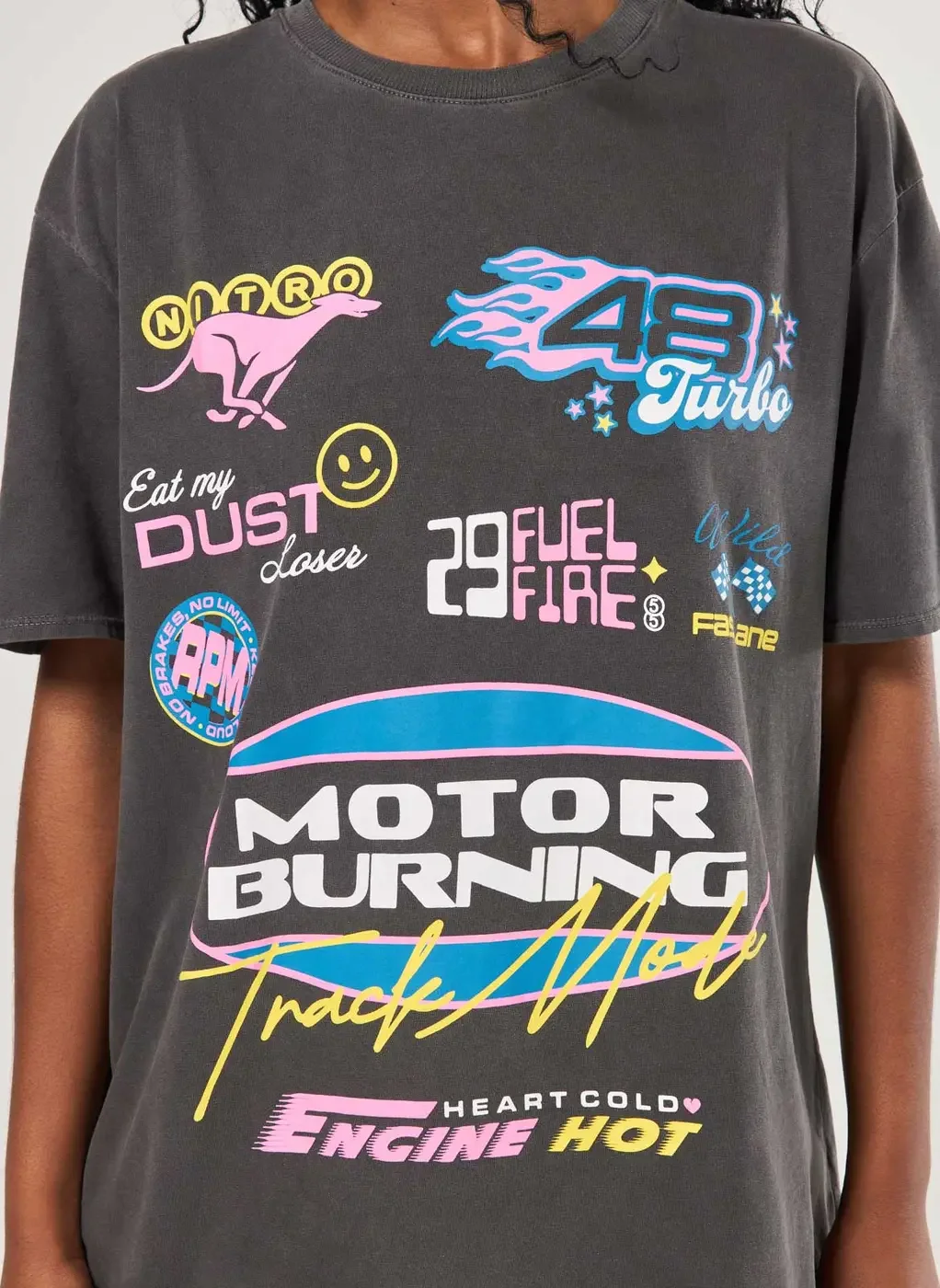 Camiseta Oversized Preta Estonada Racer