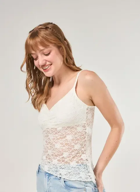 Blusa De Alcinha Em Renda Off-White