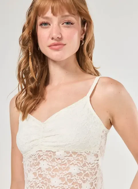 Blusa De Alcinha Em Renda Off-White