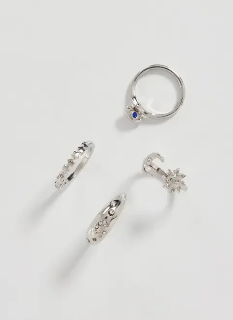 Conjunto 4 Anéis Prateados Místicos