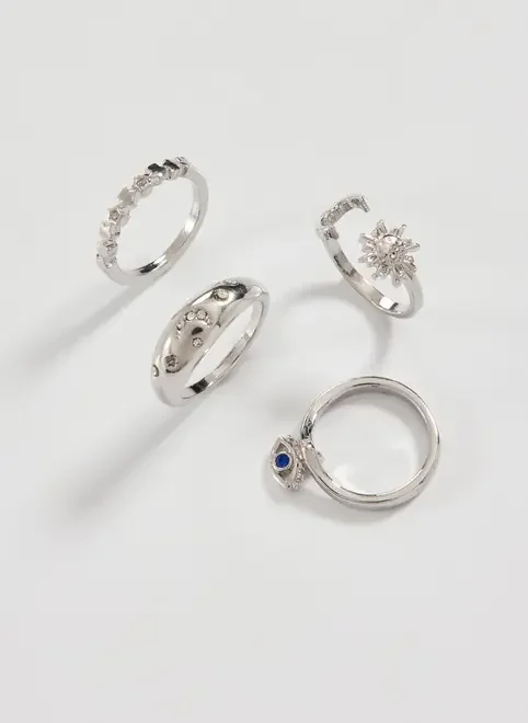 Conjunto 4 Anéis Prateados Místicos